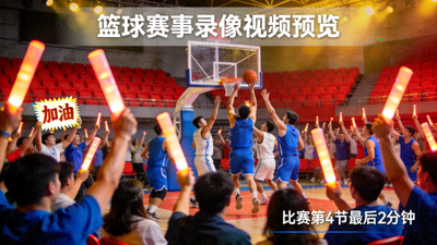 篮球赛事录像视频预览 - 比赛关键时刻，观众欢呼场景